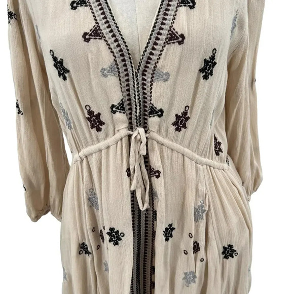 Free People Stargazer Embroidered Mini Dress Natural Beige Tan Size Small - Picture 5 of 13